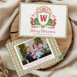 Tarjeta Festiva Foto de Inicial de Monograma de Acuarela Cresta de