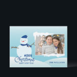 Tarjeta Festiva Foto de invierno de navidades de Snowman<br><div class="desc">Foto de invierno de Snowman</div>