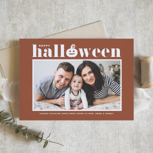 Tarjeta Festiva Foto de Jack-o'-lantern en Terracotta Feliz Hallow