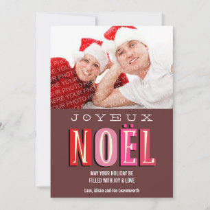 Tarjeta Festiva Foto de Joyeux Noel funky Navidades de moda roja r