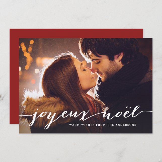 Tarjeta Festiva Foto de Joyeux Noël Navidades de escritura rusa (Anverso / Reverso)