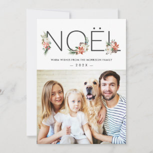 Tarjeta Festiva Foto de Joyeux Noel Poinsettia Navidades Florales