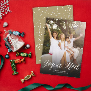 Tarjeta Festiva Foto de Joyeux Noel Simple Script Moderno Navidade