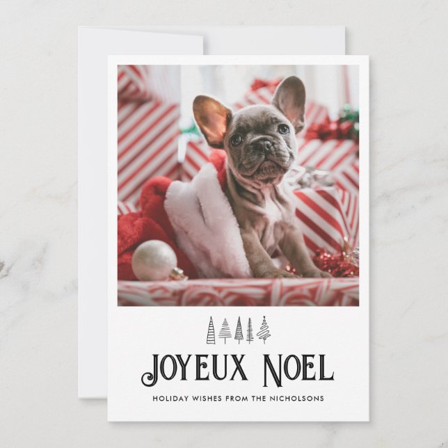 Tarjeta Festiva Foto de Joyeux Noel Typography Cute Mascotas Navid (Anverso)