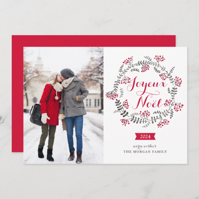 Tarjeta Festiva Foto de Joyeux Noël Winterberries Navidades de Wre (Anverso / Reverso)