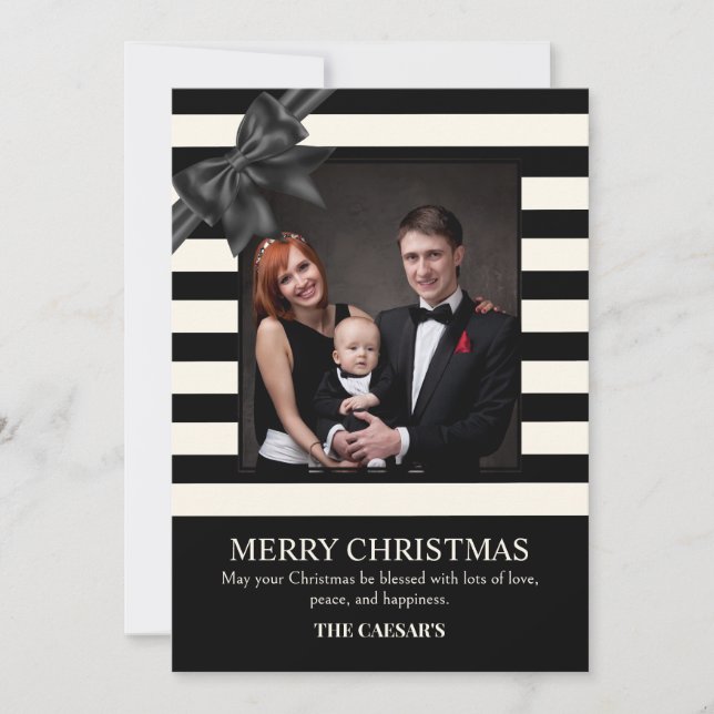 Tarjeta Festiva Foto de la cinta de Navidades negros modernos (Anverso)