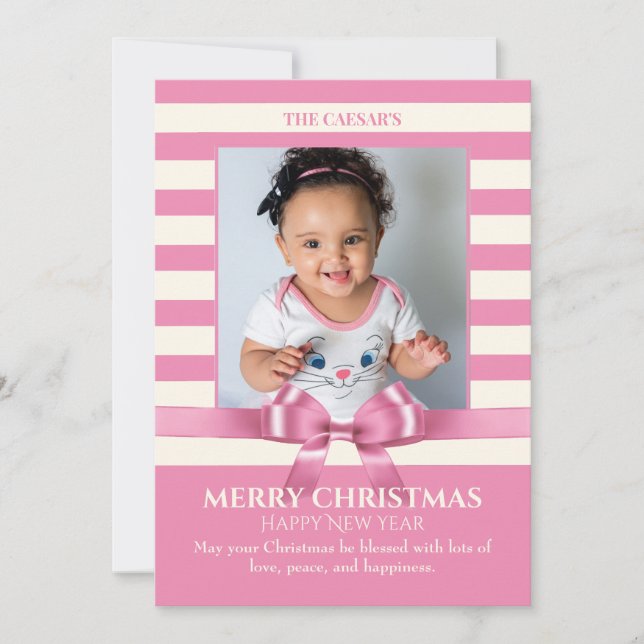 Tarjeta Festiva Foto de la cinta de Navidades rosados (Anverso)