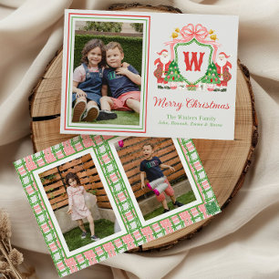 Tarjeta Festiva Foto de la cresta de Santa con inicial de monogram