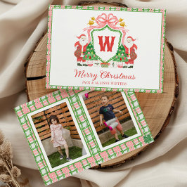 Tarjeta Festiva Foto de la cresta de Santa con inicial de monogram