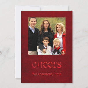 Tarjeta Festiva Foto de la familia Borgoña Red Grunge de navidades