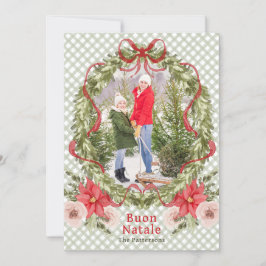 Tarjeta Festiva Foto de la familia Buon Natale Watercolor Floral B