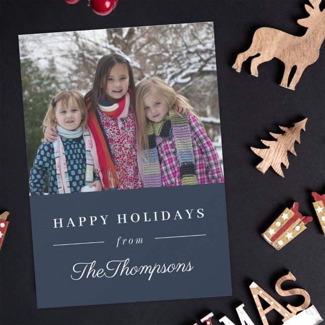 Tarjeta Festiva Foto de la familia Classic Navy Happy Holidays (Subido por el creador)
