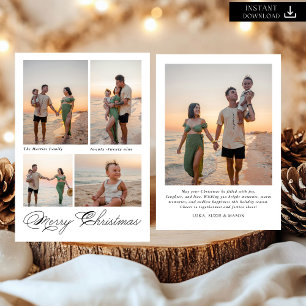 Tarjeta Festiva Foto de la familia de escritura navideña moderna M