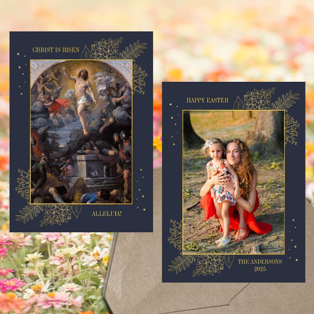 Tarjeta Festiva Foto de la familia de la resurrección de Jesús de  (Baroque Religious Christian Catholic Easter Jesus Christ Resurrection Family Photo Holiday Card)