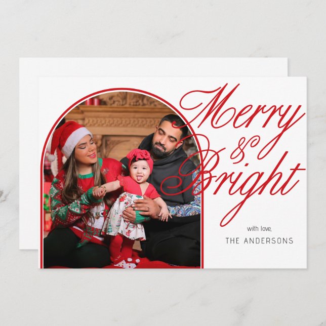 Tarjeta Festiva Foto de la familia de los Navidades merry y Bright (Anverso / Reverso)