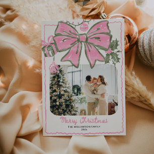 Tarjeta Festiva Foto de la familia de Navidades con mano rosada vi