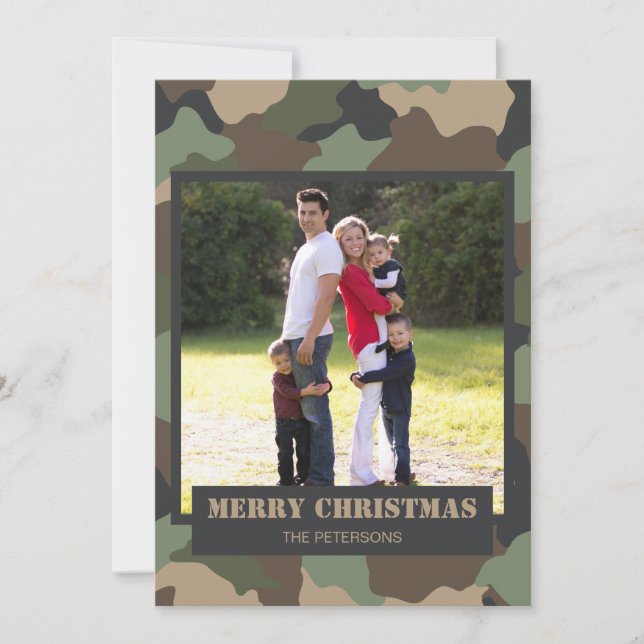 Tarjeta Festiva Foto de la familia de Navidades de Camo en camufla (Anverso)