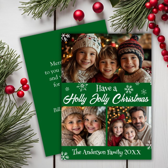 Tarjeta Festiva Foto De La Familia De Navidades De La Jolly Verde  (Green And White Holly Jolly Christmas Family Photo Holiday Card
)