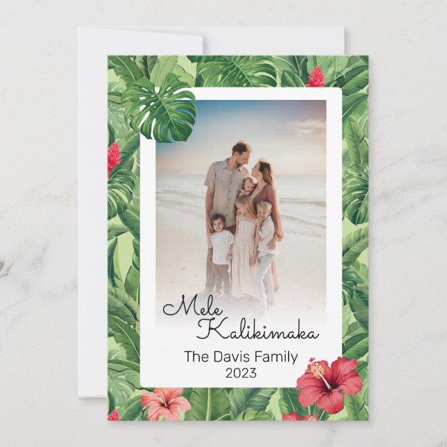 Tarjeta Festiva Foto de la familia de Navidades Mele Kalikimaka Tr (Anverso)