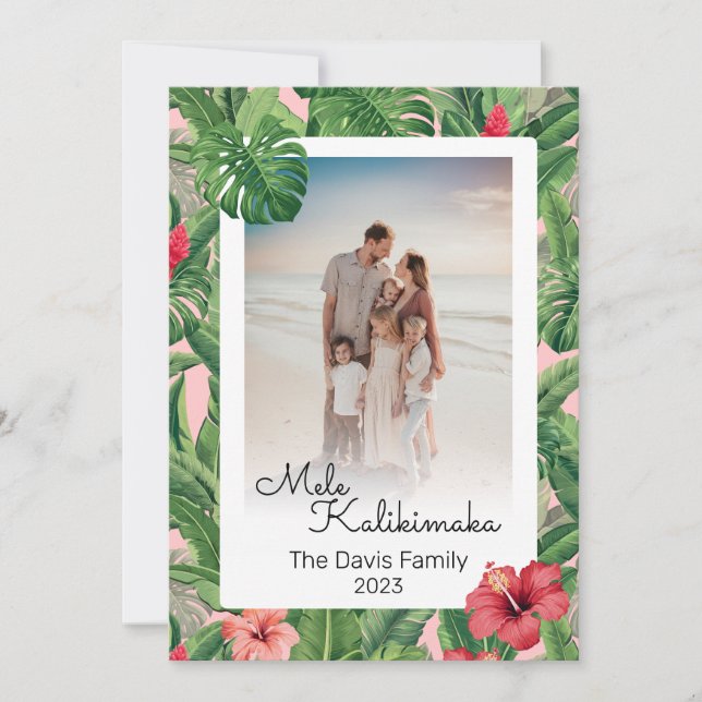 Tarjeta Festiva Foto de la familia de Navidades Mele Kalikimaka Tr (Anverso)