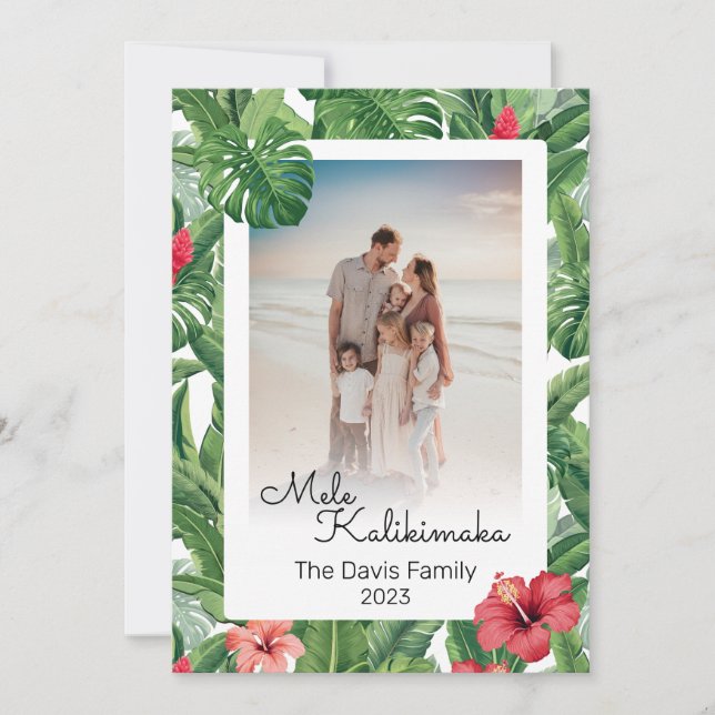 Tarjeta Festiva Foto de la familia de Navidades Mele Kalikimaka Tr (Anverso)