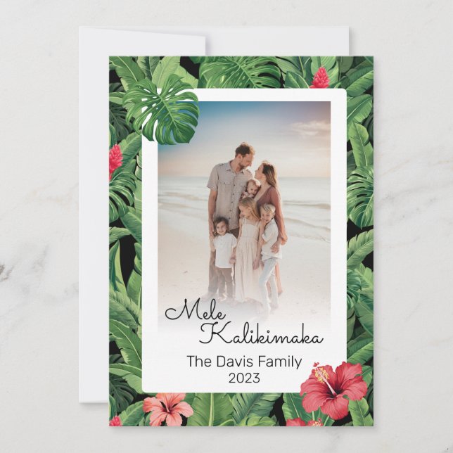 Tarjeta Festiva Foto de la familia de Navidades Mele Kalikimaka Tr (Anverso)