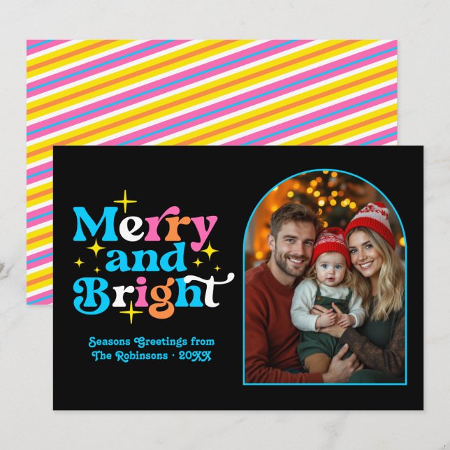 Tarjeta Festiva Foto de la familia de Navidades modernos de arte p (Anverso / Reverso)