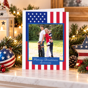 Tarjeta Festiva Foto de la familia de Navidades patrióticos de la