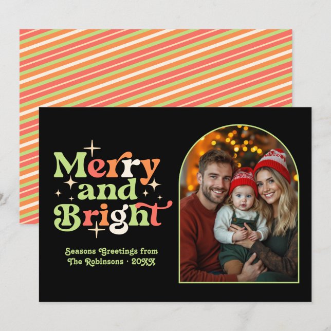 Tarjeta Festiva Foto de la familia de Navidades retro modernos del (Anverso / Reverso)