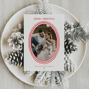Tarjeta Festiva Foto de la familia de Navidades rojos retro