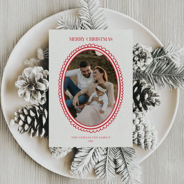 Tarjeta Festiva Foto de la familia de Navidades rojos retro (Subido por el creador)