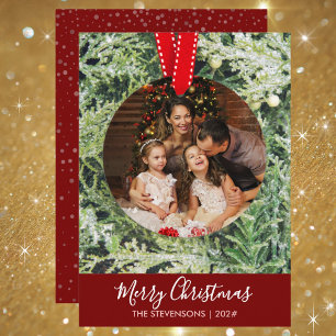 Tarjeta Festiva Foto de la familia de ornamentos navideños de moda