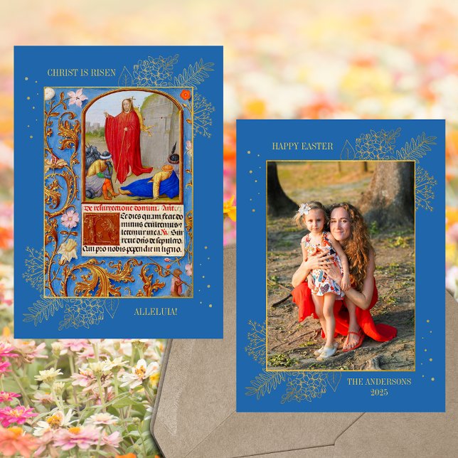 Tarjeta Festiva Foto de la familia de Pascua Cristiana Jesús Resur (Religious Christian Medieval Traditional Catholic Jesus Christ Resurrection Easter Family Photo Card)
