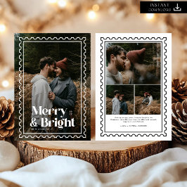 Tarjeta Festiva Foto de la familia de sellos Retro Merry y Bright