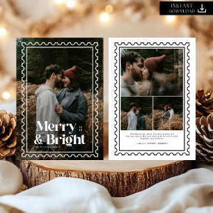 Tarjeta Festiva Foto de la familia de sellos Retro Merry y Bright