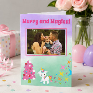 Tarjeta Festiva Foto de la familia de Unicorn Navidades