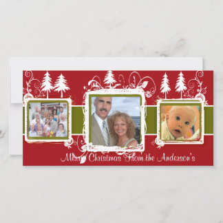 Tarjeta Festiva Foto de la familia de vacaciones Red Green Grunge