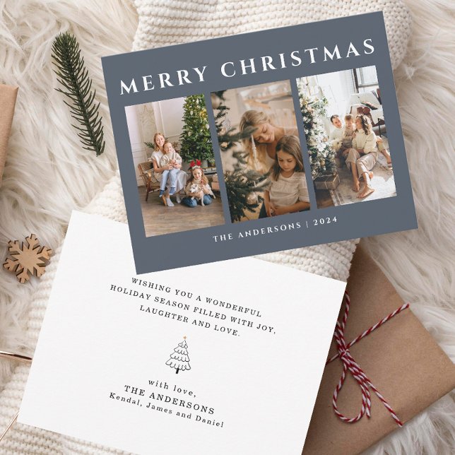 Tarjeta Festiva Foto de la familia Dusty Blue Merry Christmas (Subido por el creador)