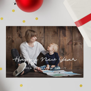Tarjeta Festiva Foto de la familia Feliz Año Nuevo minimalista
