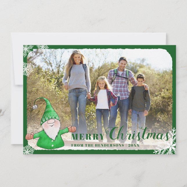 Tarjeta Festiva Foto de la familia Green Merry Christmas Cunome (Anverso)