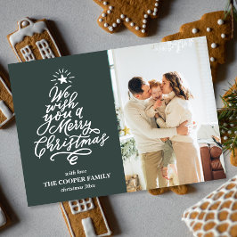 Tarjeta Festiva Foto de la familia Green Tree Merry Christmas