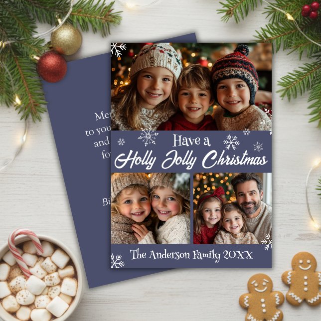 Tarjeta Festiva Foto De La Familia Holly Jolly Blue Y White Navida (Holly Jolly Blue And White Christmas Family Photo Holiday Card
)