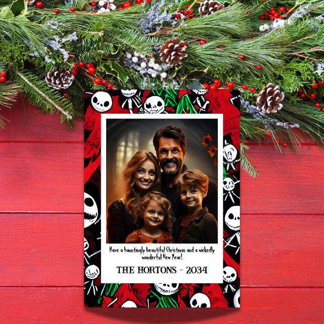 Tarjeta Festiva Foto de la familia Jolly Jack O'Lantern (Jack O'Lantern Meets Christmas Photo Card)