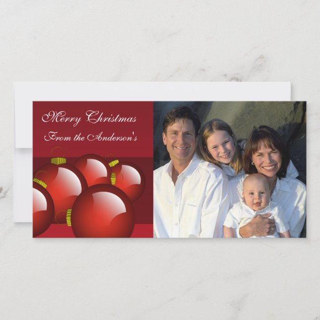 Tarjeta Festiva Foto de la familia Ornaments Gold y Red (Anverso)