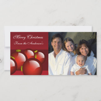 Tarjeta Festiva Foto de la familia Ornaments Gold y Red