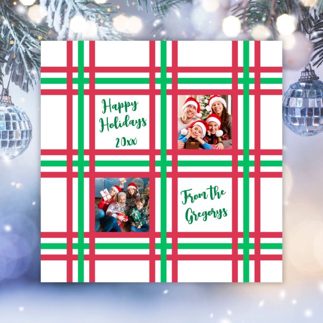 Tarjeta Festiva Foto de la familia Red Green Plaid de personalizad (Subido por el creador)
