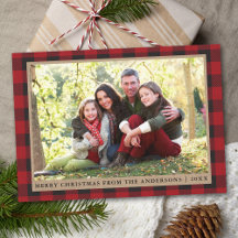 Foto de la familia Red Plaid Merry Christmas Kraft