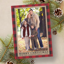 Foto de la familia Red Plaid Merry Christmas Kraft