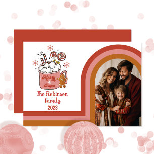 Tarjeta Festiva Foto de la familia Retro Arch Merry y Navidades Br
