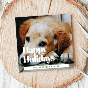 Tarjeta Festiva Foto de la familia Retro Happy Holidays Square